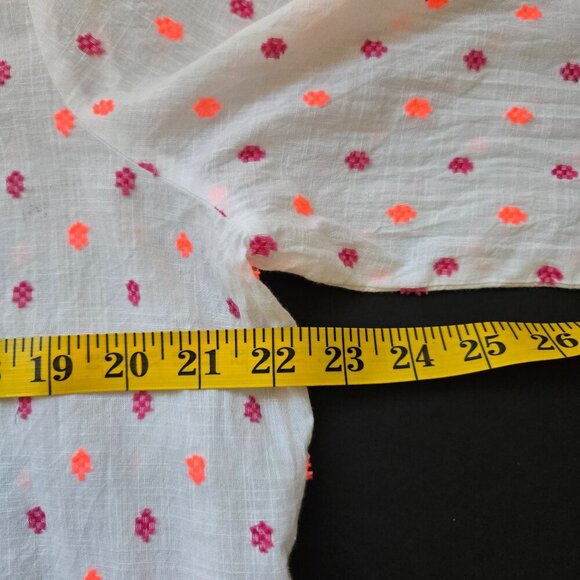 Ann Taylor Loft Polka Dot Tie Front White w Violet Coral - Sz L - Picture 11 of 12